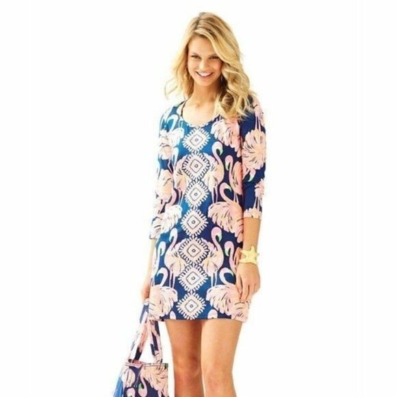 Lilly Pulitzer Beacon Gimme Some Leg Blue Pink Pima Cotton Dress - Picture 1 of 7